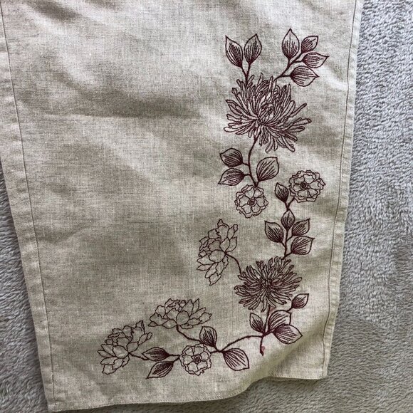 Kate Hill Women's 100% Linen Pants Large Floral Embroidered Casual Wide Leg Beig - Picture 9 of 12